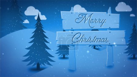 Téléchargez les photos : Joyeux Noël hiver signe vecteur dispose d'une scène d'hiver avec des pins et un signe souhaitant au spectateur un Joyeux Noël, Pas A.I. générée. - en image libre de droit