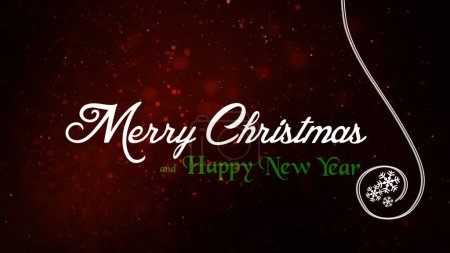 Photo for Red Sparkling Merry Christmas Happy New Year features glitter swirling around in a red atmosphere with a Merry Christmas Happy New Year text, Not A.I. generated. - Royalty Free Image