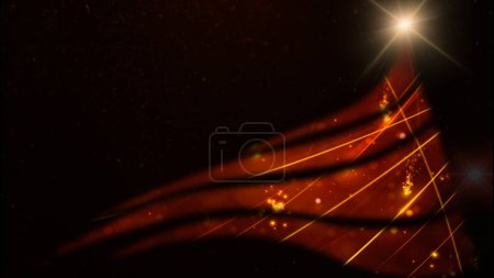 Photo for Sparkling Illustrated Christmas Tree with Star features a red illustrated Christmas Tree shape with gold sparkles and lines with a dark background, not A.I. generated. - Royalty Free Image
