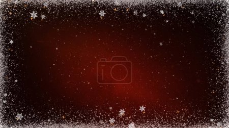 Foto de Snow Frame Christmas Dark Red Background presenta un fondo rojo oscuro con partículas blancas y copos de nieve que emanan de los bordes para hacer un marco, no A.I. generados. - Imagen libre de derechos