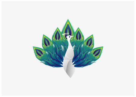 Téléchargez les illustrations : Peacock logo vectoriel abstrait avec des plumes bleues et vertes - en licence libre de droit