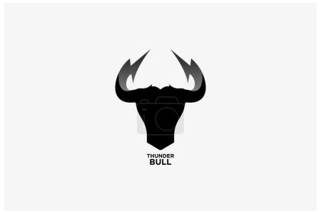 Illustration for Bull with thunder logo design. with lightning horns, Flash electric energy in bull. - Royalty Free Image