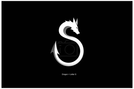 Illustration for Modern dragon and letter S logo design. dragon with letter S icon vector with black and white gradient - Royalty Free Image