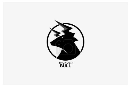 Illustration for Bull with thunder logo design. with lightning horns, Flash electric energy in bull. - Royalty Free Image