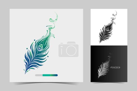 Téléchargez les illustrations : Logo vectoriel d'illustration de plumes de paon, avec des gradations vertes et bleues, devient une beauté, adapté à votre conception de médias promotionnels - en licence libre de droit