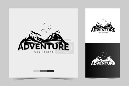 Téléchargez les illustrations : Vecteur de logo aventure avec design montagne et paysage, isoler la conception, noir et blanc - en licence libre de droit