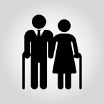 Senior couple with walking cane. Senior men and women. Vector illustration