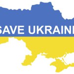 Save Ukraine. Territory of Ukraine with flag. Vector illustration