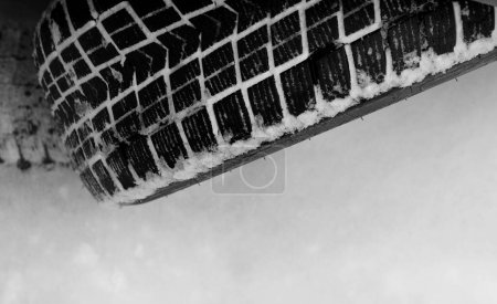 Photo for Car winter tire tread with snow between blocks stock photo - Royalty Free Image