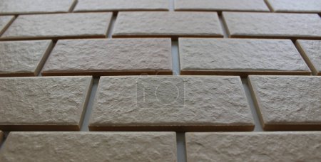 Closeup Angle View Of Brickwork Made With Ceramic Tiles. Stock Photo For Illustration Wall Tiling 
