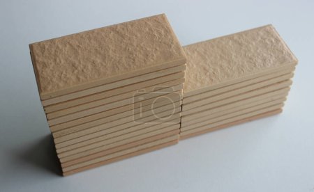 Different Heights Stacks Of Wall Tiles With Artificial Stones Surface Detailed Stock Photo