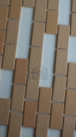 Variety missing places in the form of tiles on decorative brickwork. Vertical stock photo for renovation backgrounds