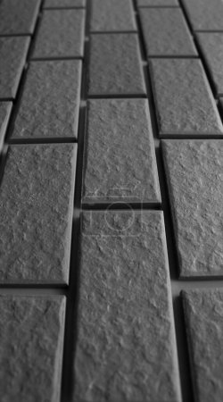 Stone tiles receding into the distance are arranged in even rows. Black and white stock photo for stone backgrounds