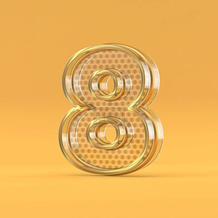 Golddraht und Glasschrift Nummer 8 EIGHT 3D-Darstellung isoliert auf orangefarbenem Hintergrund
