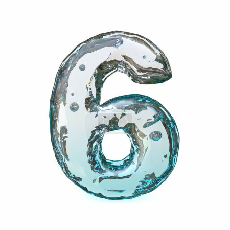 Téléchargez les photos : Blue ice font Number 6 SIX 3D rendering illustration isolated on white background - en image libre de droit