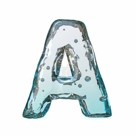 Blue ice font Letter A 3D rendering illustration isolated on white background