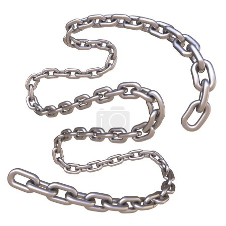 Metal chain curved 3D rendering illustration isolated on white background