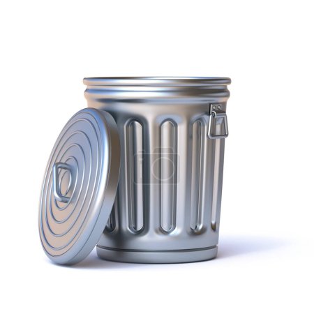 Metal trash bin Opened 3D rendering illustration isolated on white background
