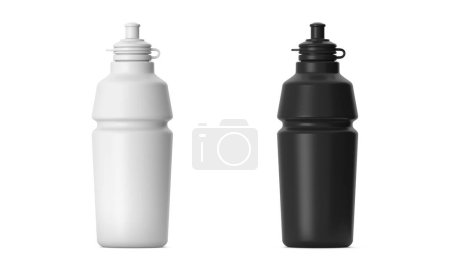 Plantilla de botella de plástico deportivo en blanco y negro Ilustración de representación 3D aislada sobre fondo blanco