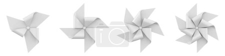 Collection of white pinwheels 3D rendering illustration isolated on white background