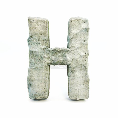 Letra de fuente de piedra H Ilustración de representación 3D aislada sobre fondo blanco