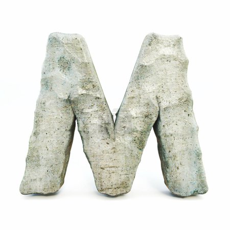 Stone Font Letter M 3D Rendering Illustration isoliert auf weißem Hintergrund