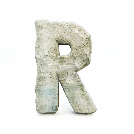 Letra de fuente de piedra R Ilustración de representación 3D aislada sobre fondo blanco