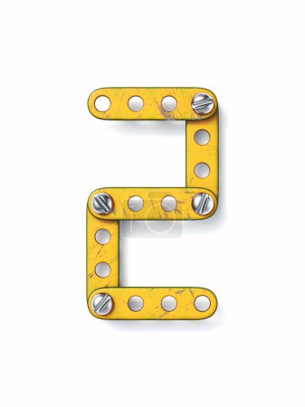 Photo for Aged yellow constructor font Number 2 TWO 3D rendering illustration isolated on white background - Royalty Free Image