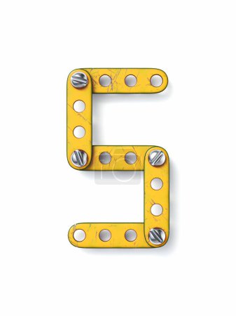 Photo for Aged yellow constructor font Number 5 FIVE 3D rendering illustration isolated on white background - Royalty Free Image