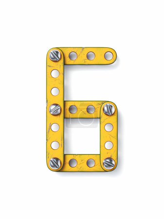 Photo for Aged yellow constructor font Number 6 SIX 3D rendering illustration isolated on white background - Royalty Free Image