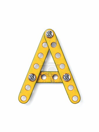 Photo for Aged yellow constructor font Letter A 3D rendering illustration isolated on white background - Royalty Free Image