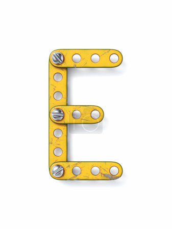 Photo for Aged yellow constructor font Letter E 3D rendering illustration isolated on white background - Royalty Free Image
