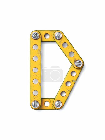 Photo for Aged yellow constructor font Letter D 3D rendering illustration isolated on white background - Royalty Free Image