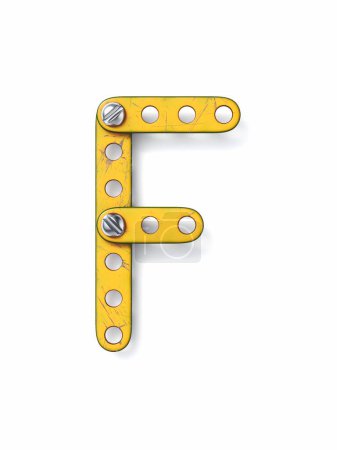 Photo for Aged yellow constructor font Letter F 3D rendering illustration isolated on white background - Royalty Free Image