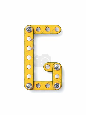 Aged yellow constructor font Letter G 3D rendering illustration isolated on white background
