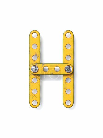 Photo for Aged yellow constructor font Letter H 3D rendering illustration isolated on white background - Royalty Free Image