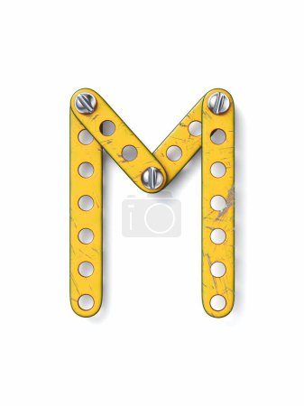 Photo for Aged yellow constructor font Letter M 3D rendering illustration isolated on white background - Royalty Free Image