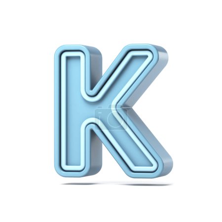 Pastel blue font Letter K 3D rendering illustration isolated on white background