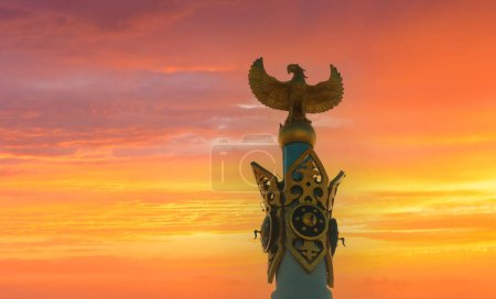 Photo for The monument "Kazakh Eli" ("Kazakh country") with the mythical bird Samruk on top, which symbolizes freedom, prosperity, strength and development. - Royalty Free Image