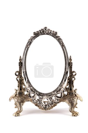 Antique silver frame with stand isolated on white background
