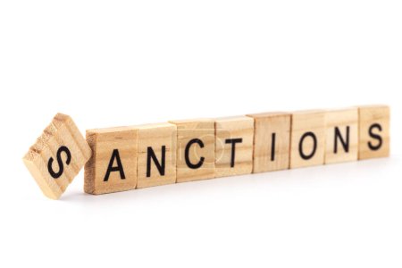 Das Wort "Sanktionen" auf weißem Hintergrund
