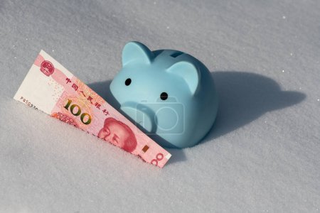 100 Chinese Yuan banknote in the snow