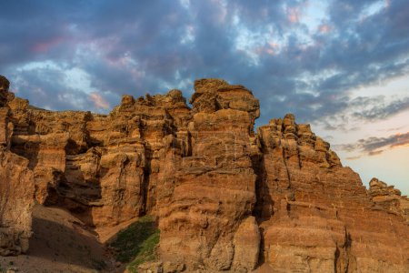 Picturesque rocks of the Charyn River canyon under an expressive sky in the Almaty region of Kazakhstan