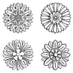 Black And White Doodle Floral Ornaments. Coloring Book Design Vector Elements Set