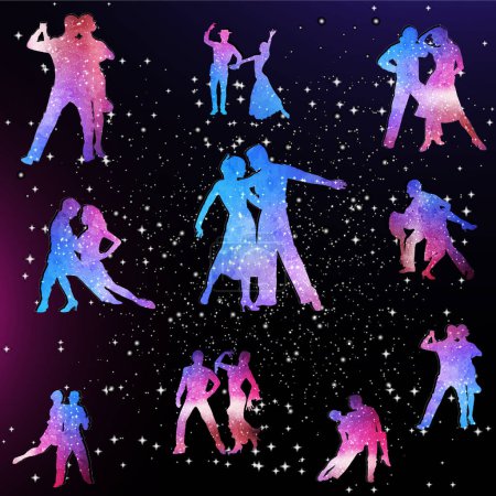 Latin Tango Rumba Salsa Waltz Cha Cha Dancer Couple Competition On Glitter Shiny Sparkle Background