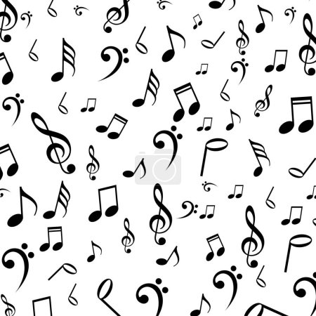 Téléchargez les illustrations : Motif de notes musicales noir et blanc. Notes de musique Symbole Texture Fond - en licence libre de droit