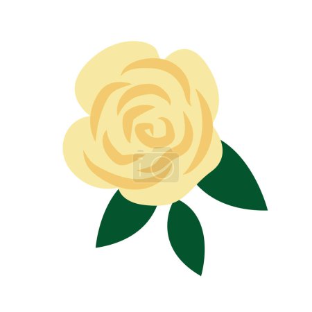 Illustration for Yellow Rose With Green Leaves Icon Vector Illustration - Royalty Free Image