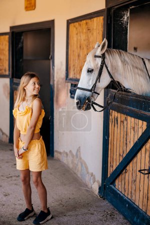 Photo for Stables with horses on a farm - Royalty Free Image