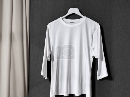 Photo for Realistic t-shirt mockup | Blank black and white t-shirt on hanger, design mockup. Clear plain cotton t-shirt mock up template. Apparel store logo mock branding display - Royalty Free Image
