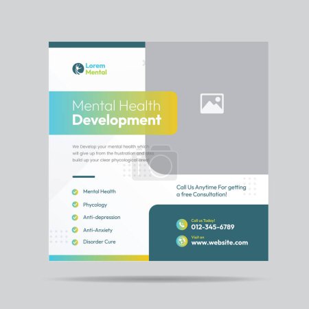 Illustration for Mental Health Development Social Media Post or phycological health treatment banner template - Royalty Free Image
